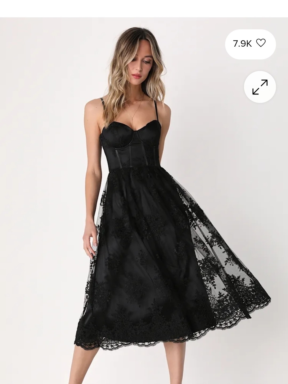 Black Lace Midi Dress with Corset Bodice